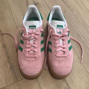 Adidas gazelle bold pink and green sneakers. Worn once